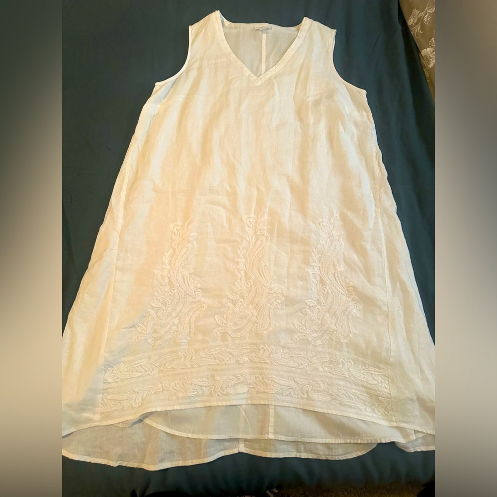 J. Jill white linen embroidered high low dress